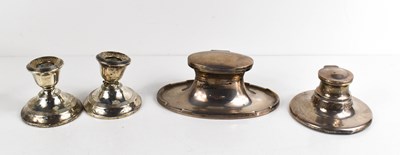 Lot 419 - A pair of silver candlesticks, together with...