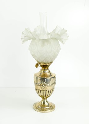 Lot 421 - A charming silver and glass oil lamp, stamped...