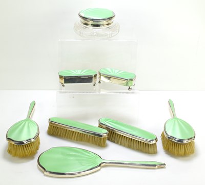 Lot 471 - A Mappin and Webb Art Deco silver and green...