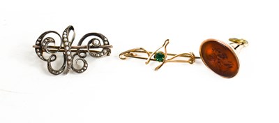 Lot 67 - A 19th century seed pearl monogram brooch, a...