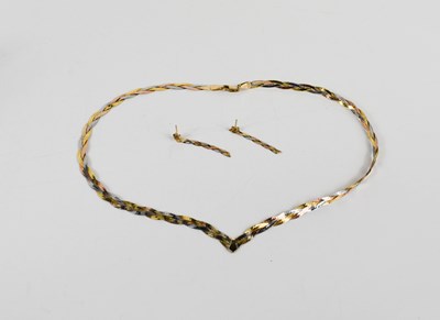 Lot 76 - A 9ct yellow, white and rose gold 'plait'...