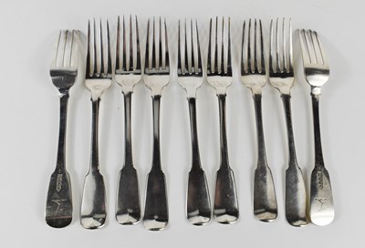 Lot 474 - A set of nine Irish silver dinner forks, by...