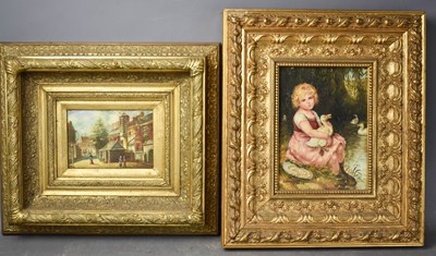 Lot 542 - Two antique style pictures with gold painted...