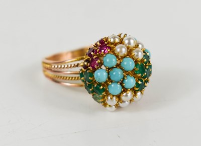 Lot 89 - A 14ct gold, turquoise, seed pearl, pink...