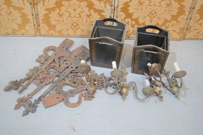 Lot 611 - A group of large cast iron door brackets, 54cm...