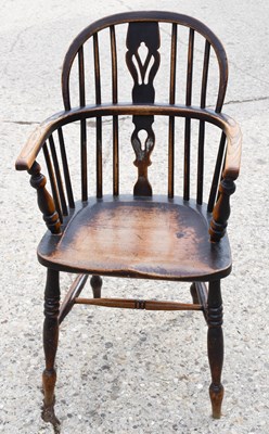 Lot 616 - A pair of 19th century elm Windsor armchair,...