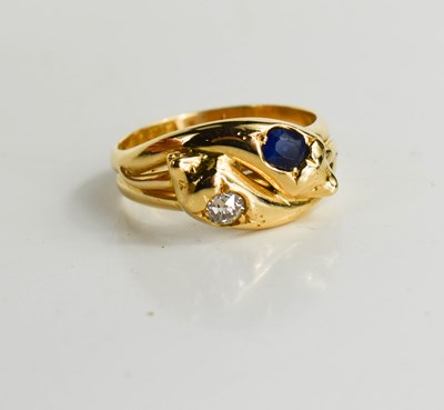 Lot 12 - An 18ct gold, sapphire and diamond snake ring,...