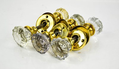 Lot 366 - Three antique pairs of glass and brass door...