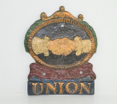 Lot 335 - A vintage painted Union lead plaque.