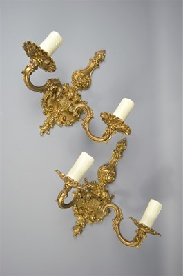 Lot 502 - A pair of brass wall sconces with scroll...