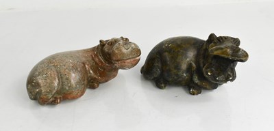 Lot 356 - Two soapstone carved hippopotamus figures,...
