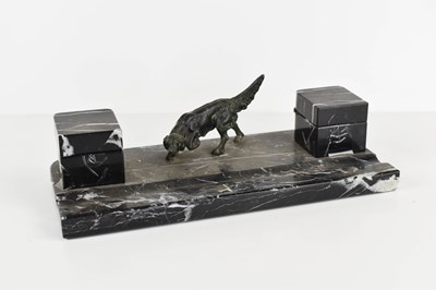 Lot 254 - A black marble pen tray of rectangular form...