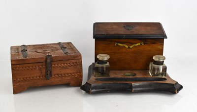 Lot 355 - A Victorian inkstand, treen box and a...