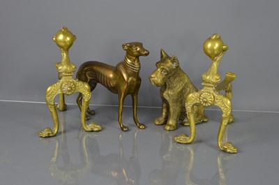 Lot 402 - A group of brass items, comprising a pair of...