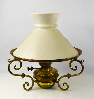 Lot 491 - A brass paraffin lantern with opaque glass...