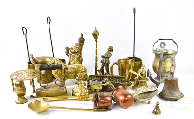 Lot 261 - A selection of brassware, to include measures,...