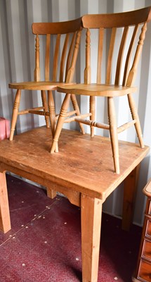 Lot 479 - An antique pine kitchen table together with...