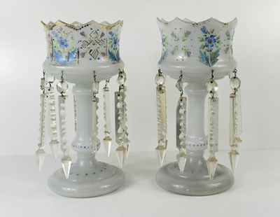 Lot 215 - A pair of 19th century glass opaque lustres,...