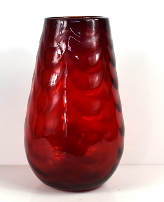Lot 201 - A Whitefriars ruby red glass vase with waved...
