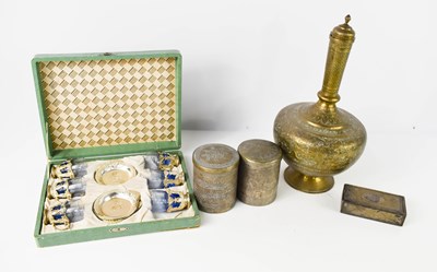 Lot 262 - A set of six white metal and blue glass toddy...
