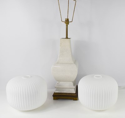 Lot 496 - A large ceramic table lamp, of square baluster...