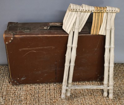 Lot 248 - A vintage leather trunk, with reinforced...