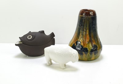 Lot 18 - A Ravelli studio pottery fish pot and cover,...