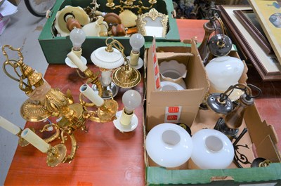 Lot 403 - A brass five branch chandelier together with a...