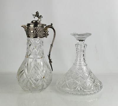 Lot 380 - A silver plated and cut glass claret jug with...