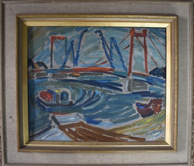 Lot 93 - Bengt Alwo (1916-1998): The Bridge, oil on...