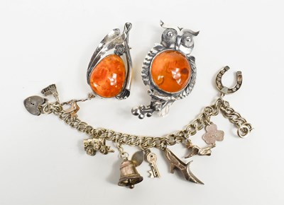 Lot 184 - An 800 silver and amber brooch, in the Art...