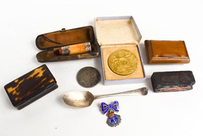 Lot 78 - A silver spoon, silver and enamel Naval badge,...