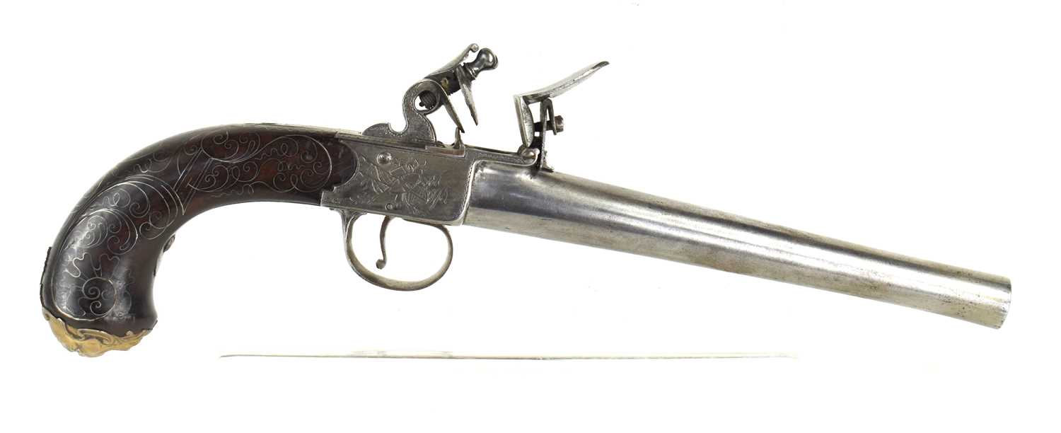 Lot 11 - A Flintlock box-lock pistol by Grice of London,...