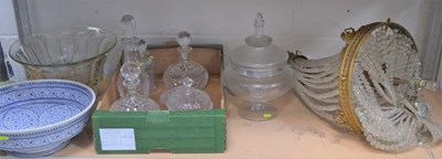 Lot 95 - A group of crystal and glass decanters, a blue...