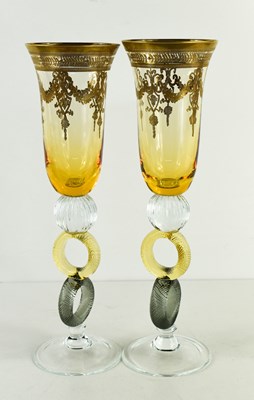 Lot 90 - A pair of Bohemian style glass champagne...