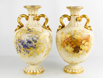 Lot 41 - A pair of Royal Worcester porcelain vases,...