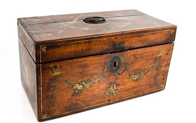 Lot 300 - A George III mahogany tea caddy with painted...