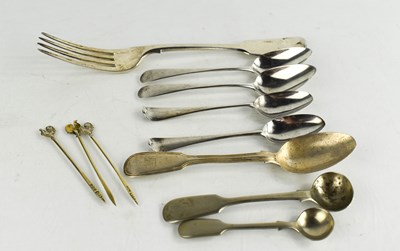 Lot 259 - A group of silver spoons, fork and three...