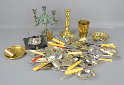 Lot 494 - A group of silver plate cutlery and brassware