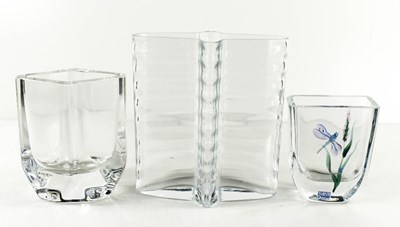Lot 18 - Three glass / crystal vases, one by Kosta Boda,...
