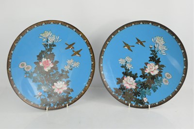 Lot 411 - A pair of Japanese cloisonne chargers...