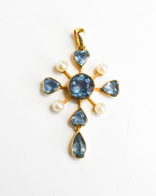 Lot 12 - A pretty Edwardian pearl and topaz pendant, of...