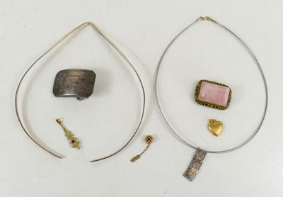Lot 204 - A Hickok silver belt buckle together with 10k...