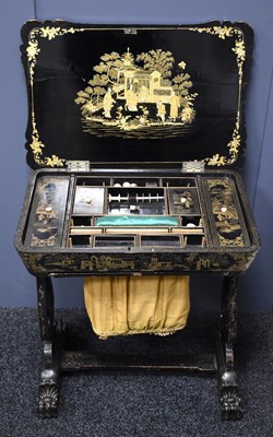 Lot 274 - A 19th century Chinoiserie black lacquered...