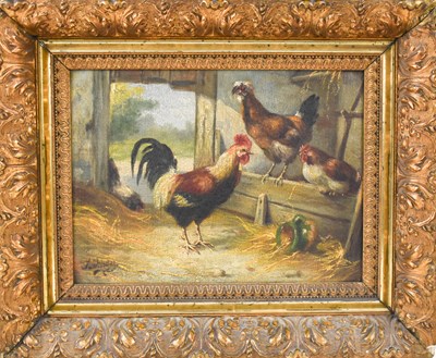 Lot 285 - J A Wosley (19th century): Hens in a hen house,...