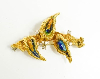 Lot 197 - An 18ct gold, diamond and enamel brooch, in a...