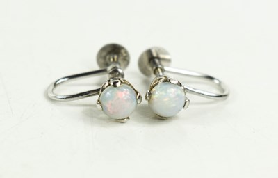 Lot 275 - A pair of 9ct white gold and opal earrings,...