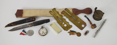 Lot 425 - A Russian military dagger with leather sheath,...