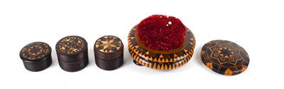 Lot 1 - A group of 19th century Tunbridge Ware: a pin...