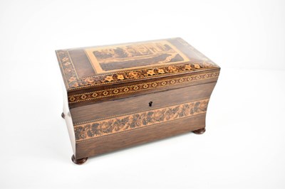 Lot 10 - A 19th century Tunbridge Ware tea caddy,...